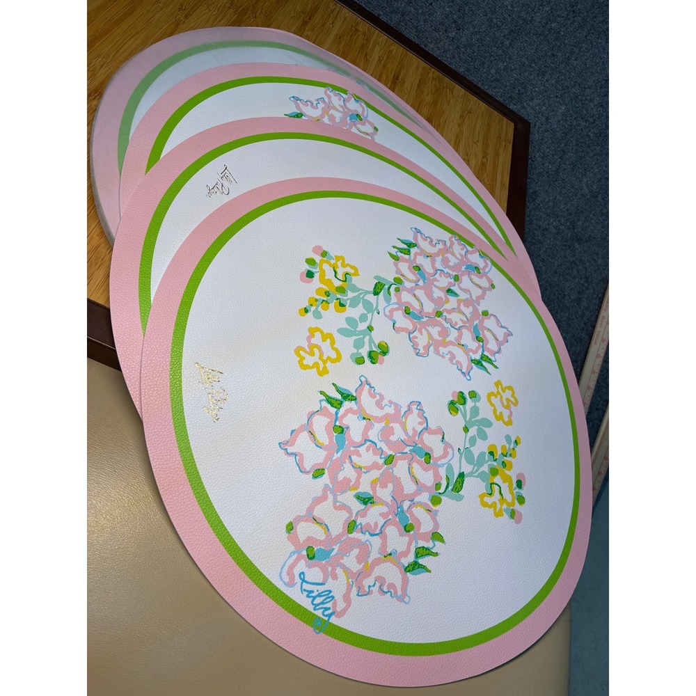 Lilly Pulitzer Reversible Round Placemats Set of 4 Floral Sun Pink Blue Green